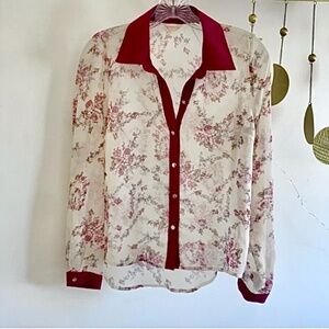 🪞 NEW zara front collar sheer floral colorblock long sleeve dressy blouse